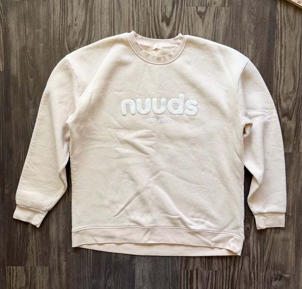 Nuuds Beige Sweatshirt Pullover with Embossed Logo Size XL